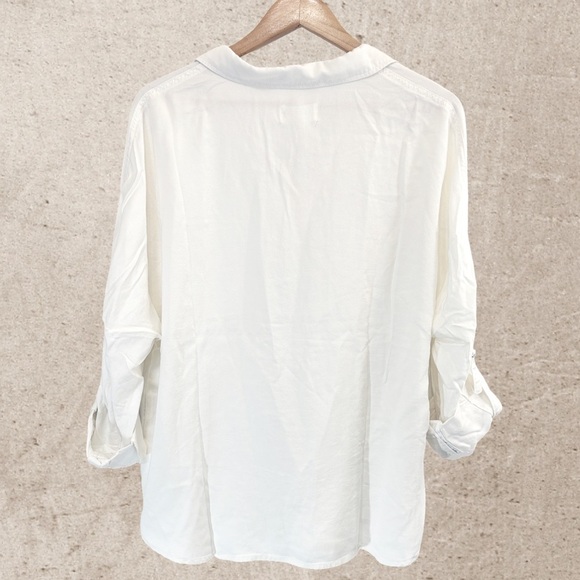 White Flutter Sleeve Button Down Shirt with Notched Collar - Picture 2 of 5